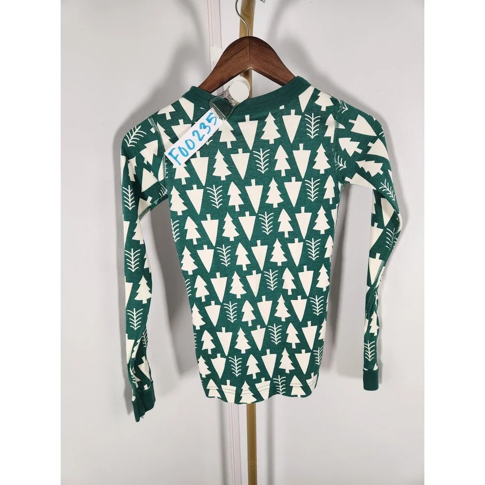 Hanna Anderson 100% Organic Cotton Green White Trees Pajama Set Like NEW Size 12